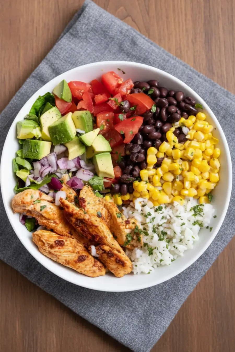 High-Protein Chicken Burrito Bowls pin image with 52g protein and meal prep text overlay