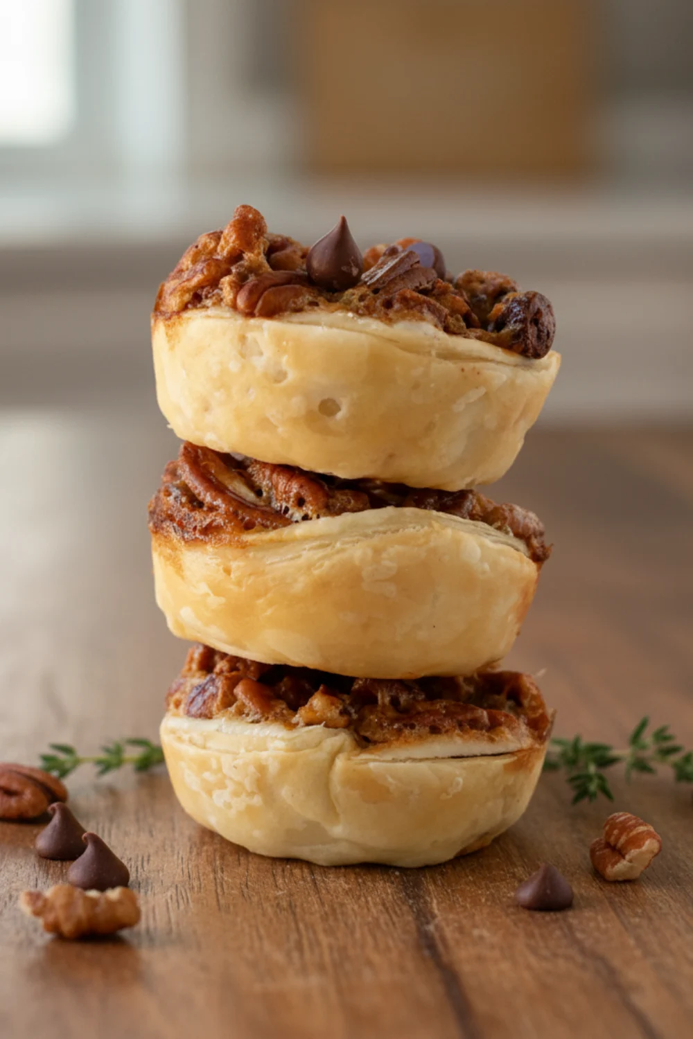 Chocolate pecan tartlets on serving plate