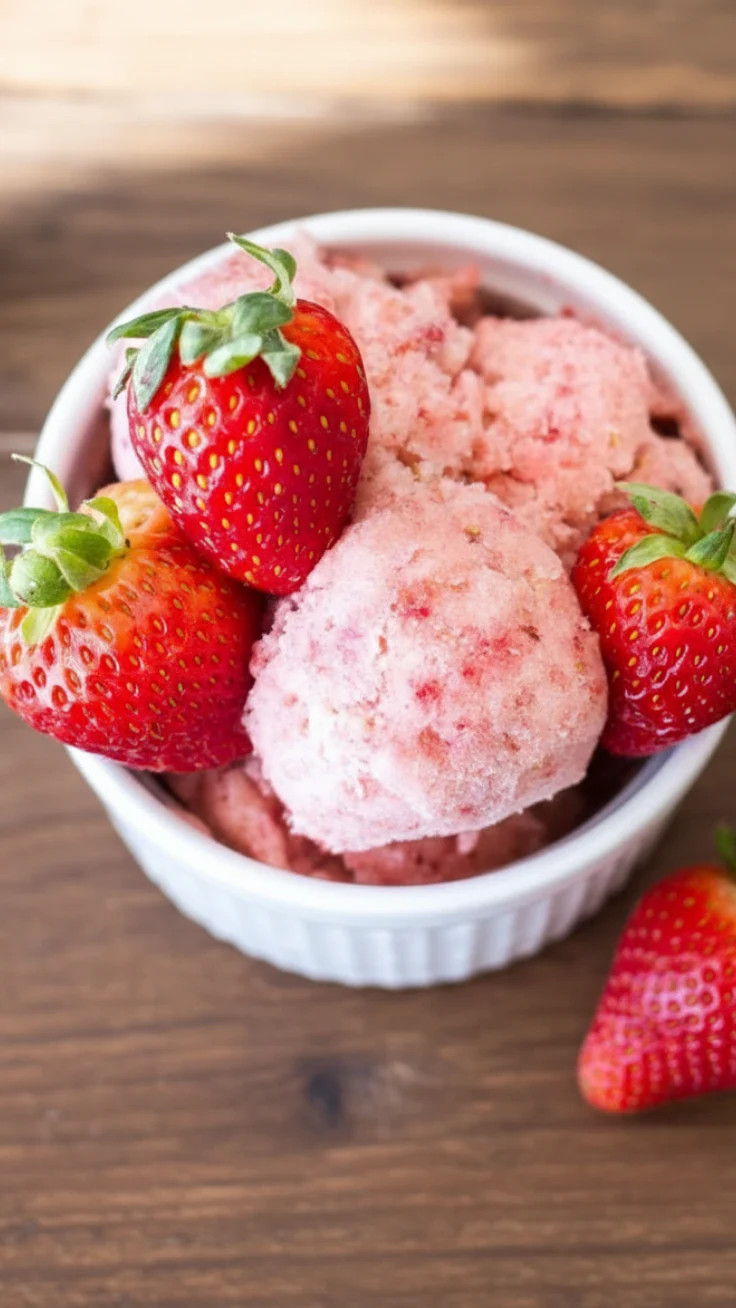 creamy strawberry banana sorbet in bowl