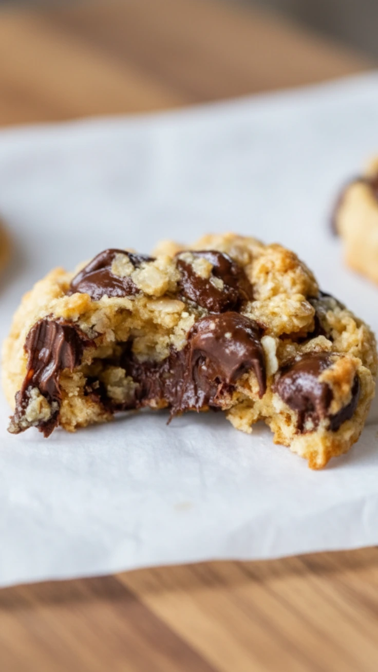 Soft and chewy chocolate chip oat cookies close-up