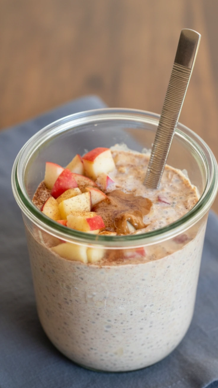 Creamy apple cinnamon overnight oats close up