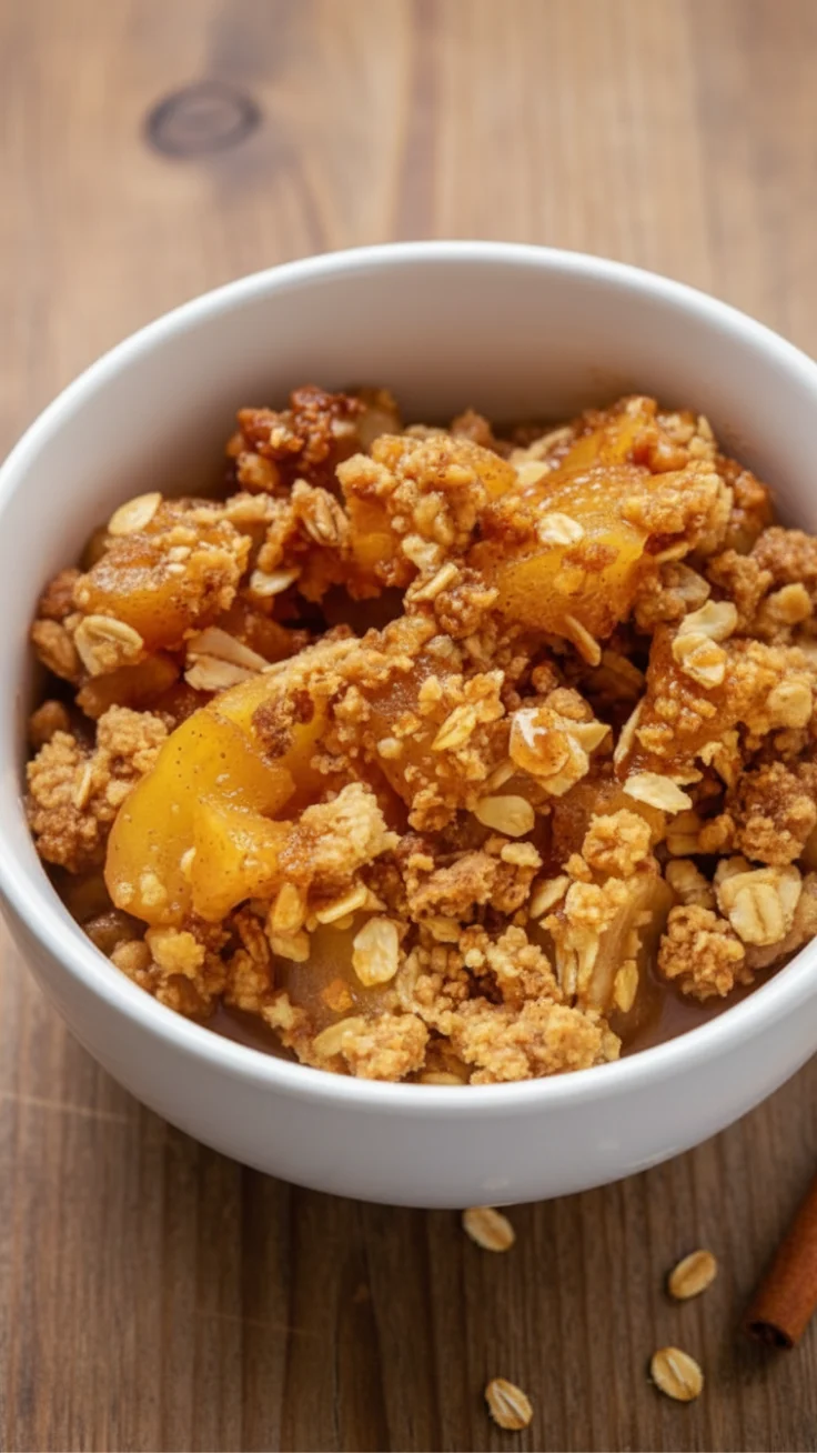 Apple crisp cooking in skillet on stovetop