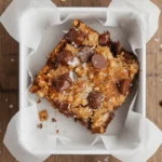 Blender Chocolate Oat Bars (100-Calorie Treat) 2 lose-up of a sliced chocolate oat bar showing moist, fudgy center
