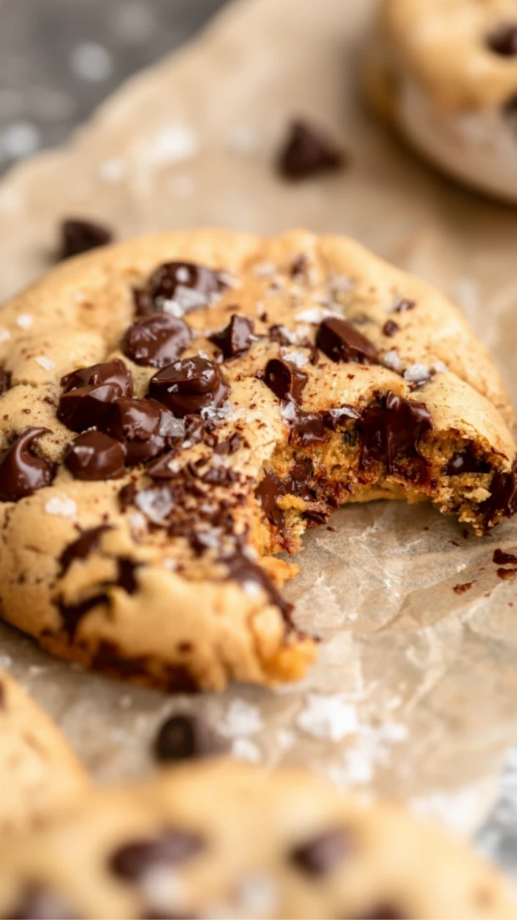Stack of soft chocolate chip protein cookies made with peanut butter and protein powder