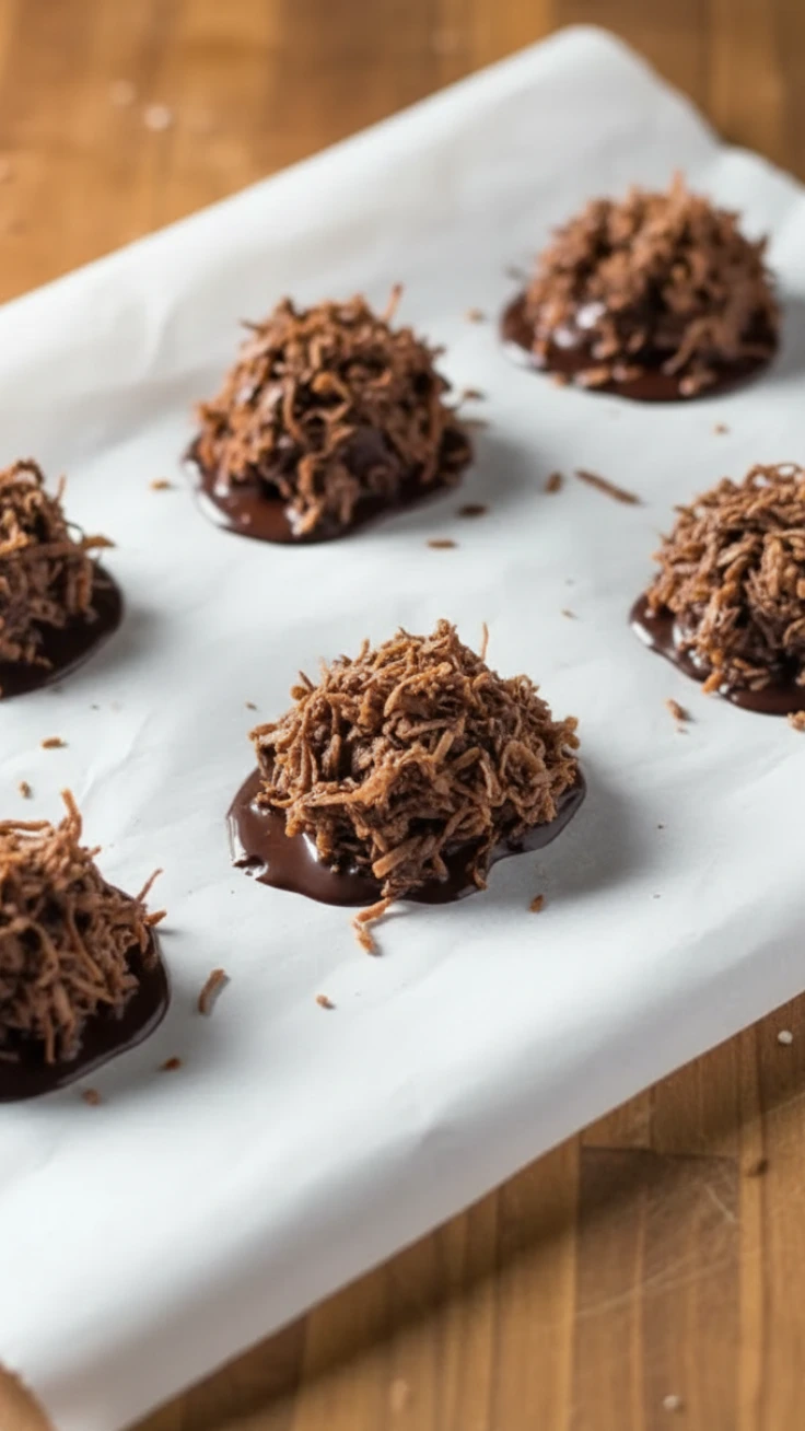 healthy chocolate coconut clusters on parchment