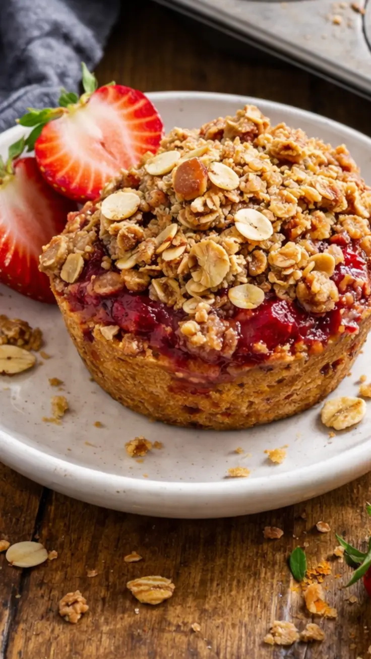 strawberry almond crumble cups close up
