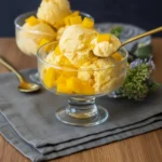 Creamy mango ice cream close-up
