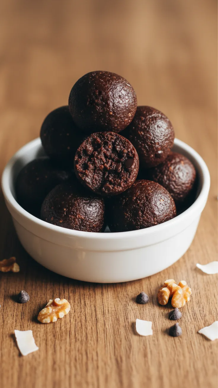 No-Bake Brownie Bites Serving Serving plate of no-bake brownie bites