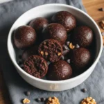 No-Bake Brownie Bites (Fudgy & Healthy) 2 Chocolate brownie bites with cocoa powder