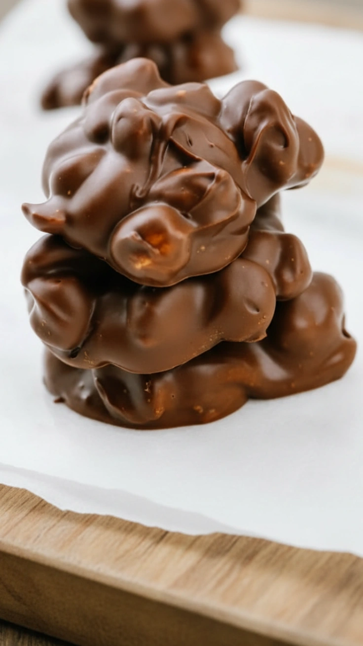 No-Bake Chocolate Peanut Butter Clusters No-bake chocolate peanut butter clusters on parchment