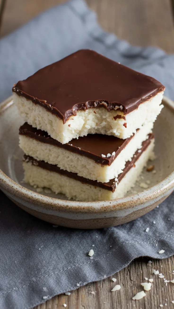 Coconut chocolate bars served on plate