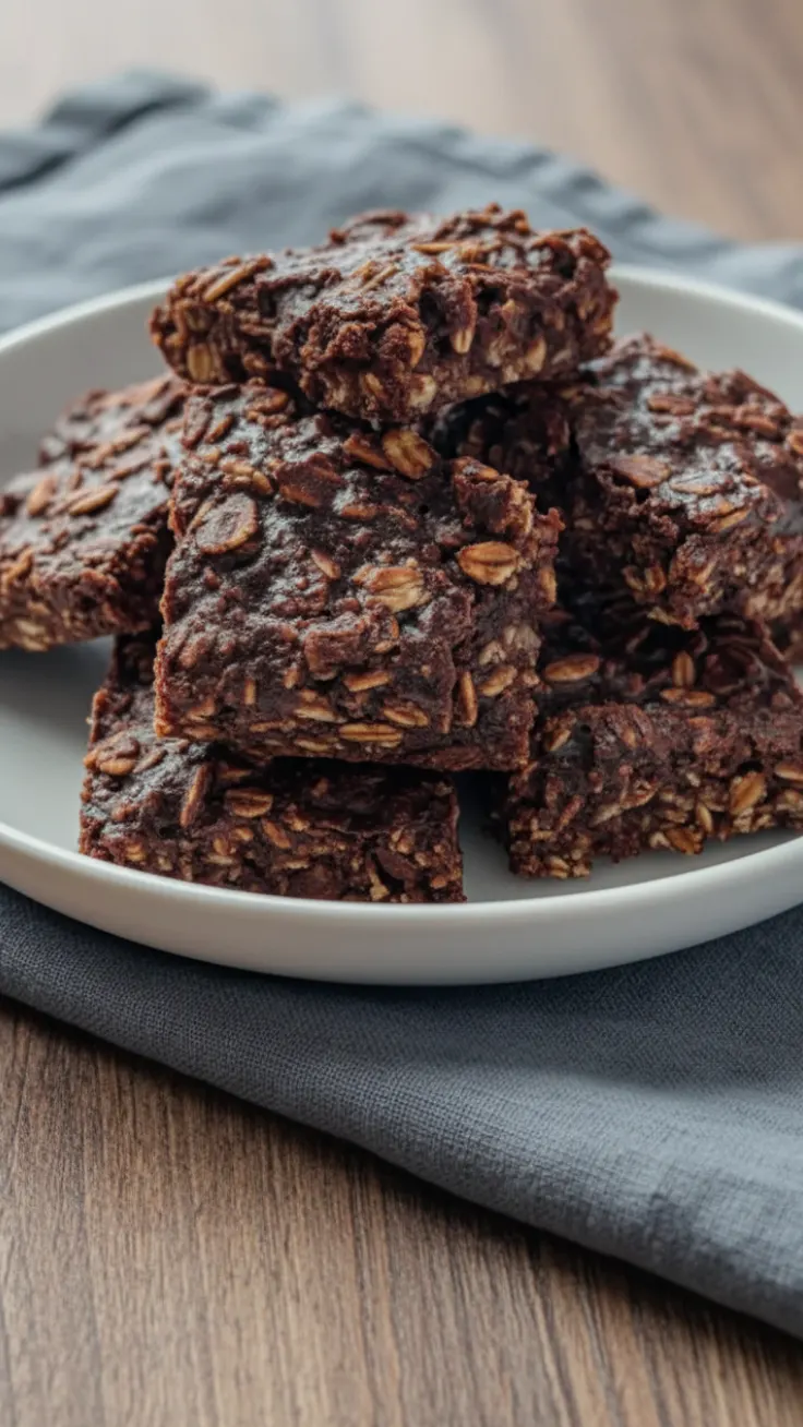 fudgy chocolate oat bars in baking pan