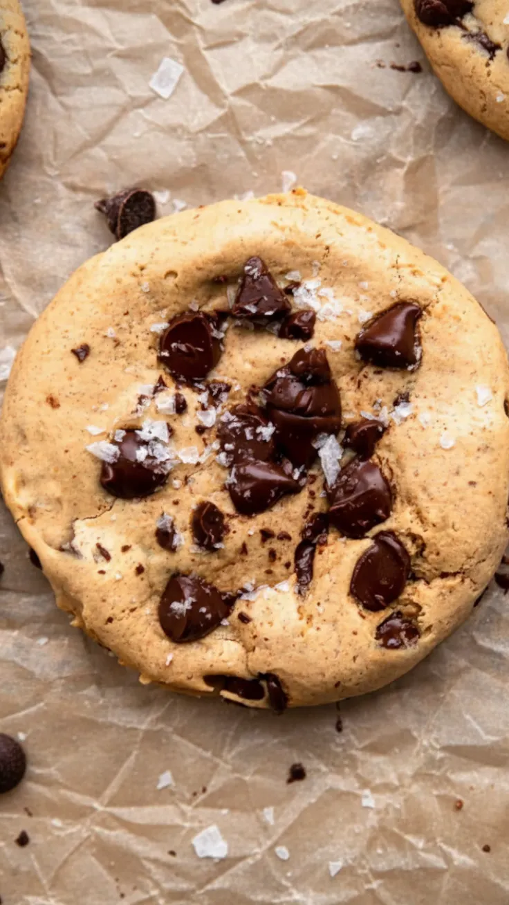 Hand holding a soft chocolate chip protein cookie with a bite taken out