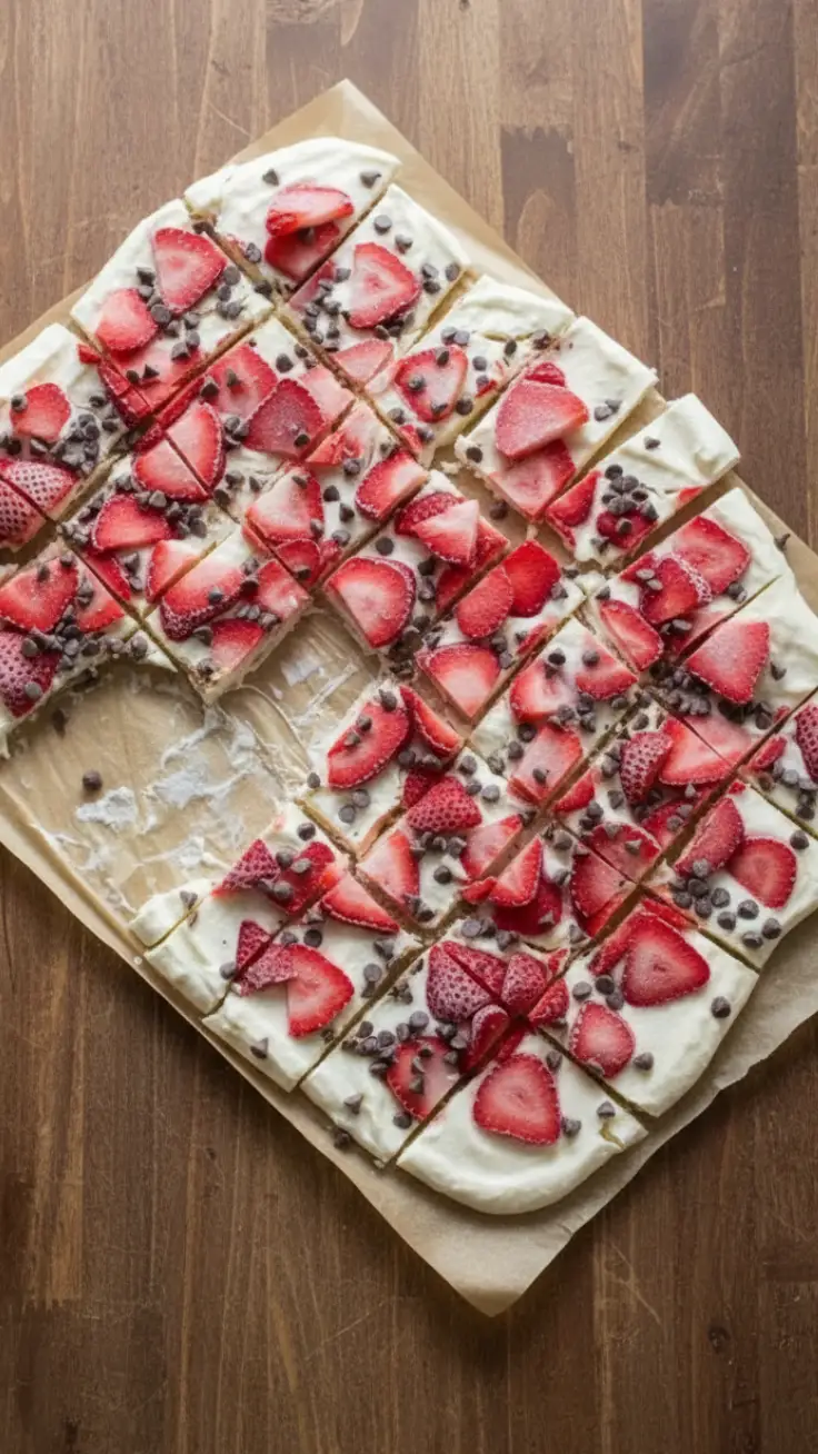 Serving strawberry protein yogurt bark