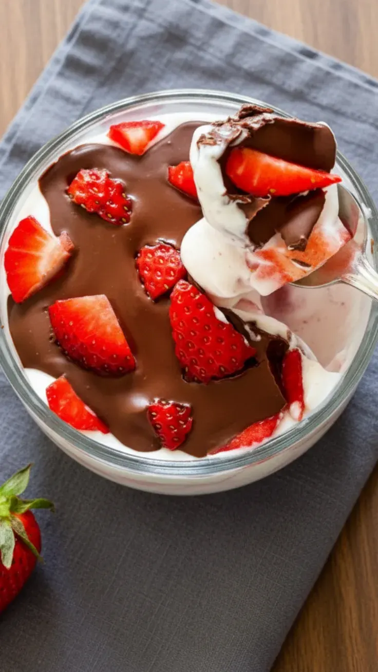 Serving strawberry yogurt cups with toppings