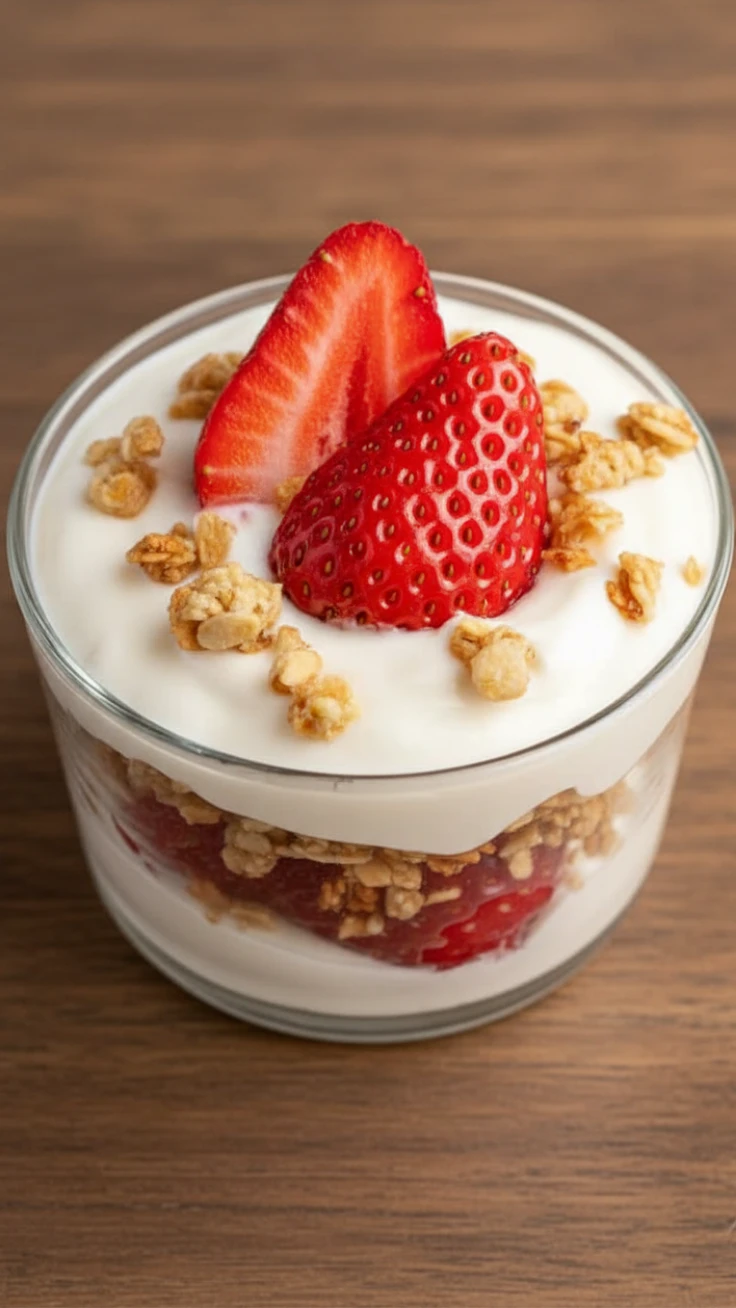 Strawberry yogurt parfait served with extra berries on the side