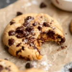 Soft chocolate chip protein cookies stacked beside a glass of milk