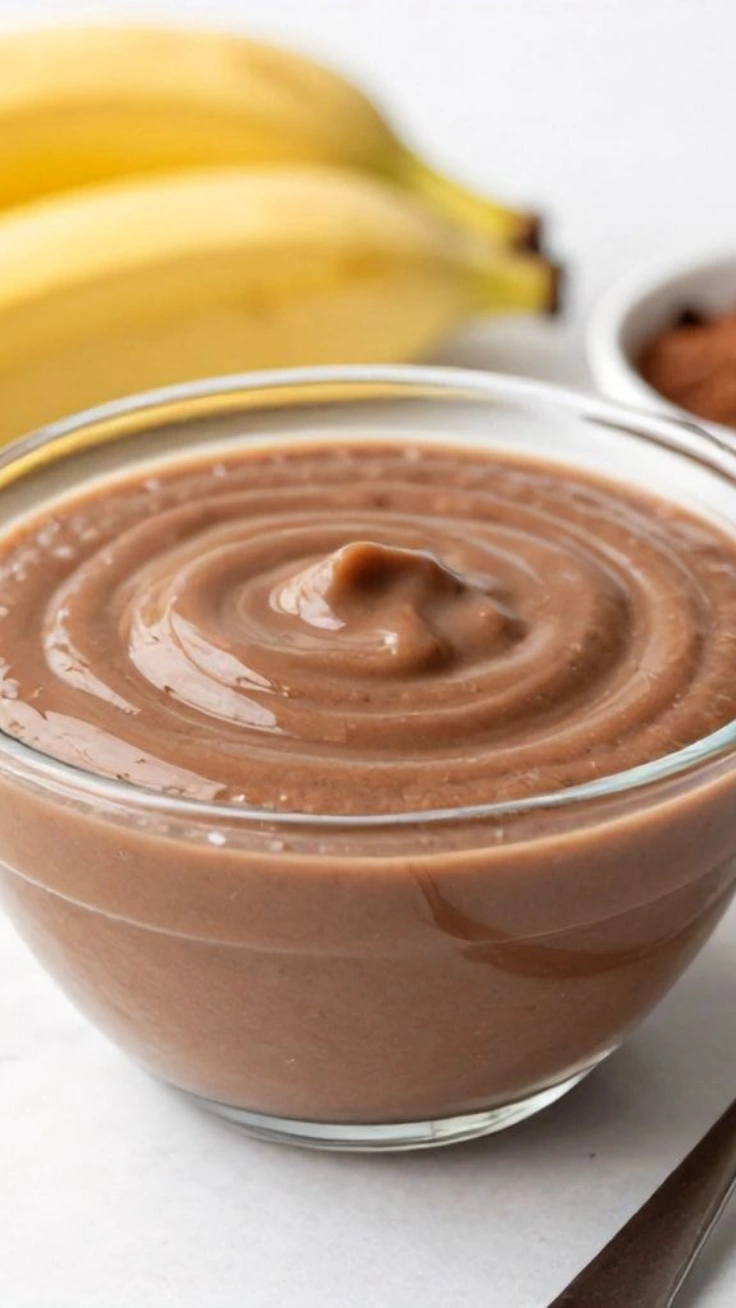 creamy 3 ingredient banana cocoa pudding in glass jar