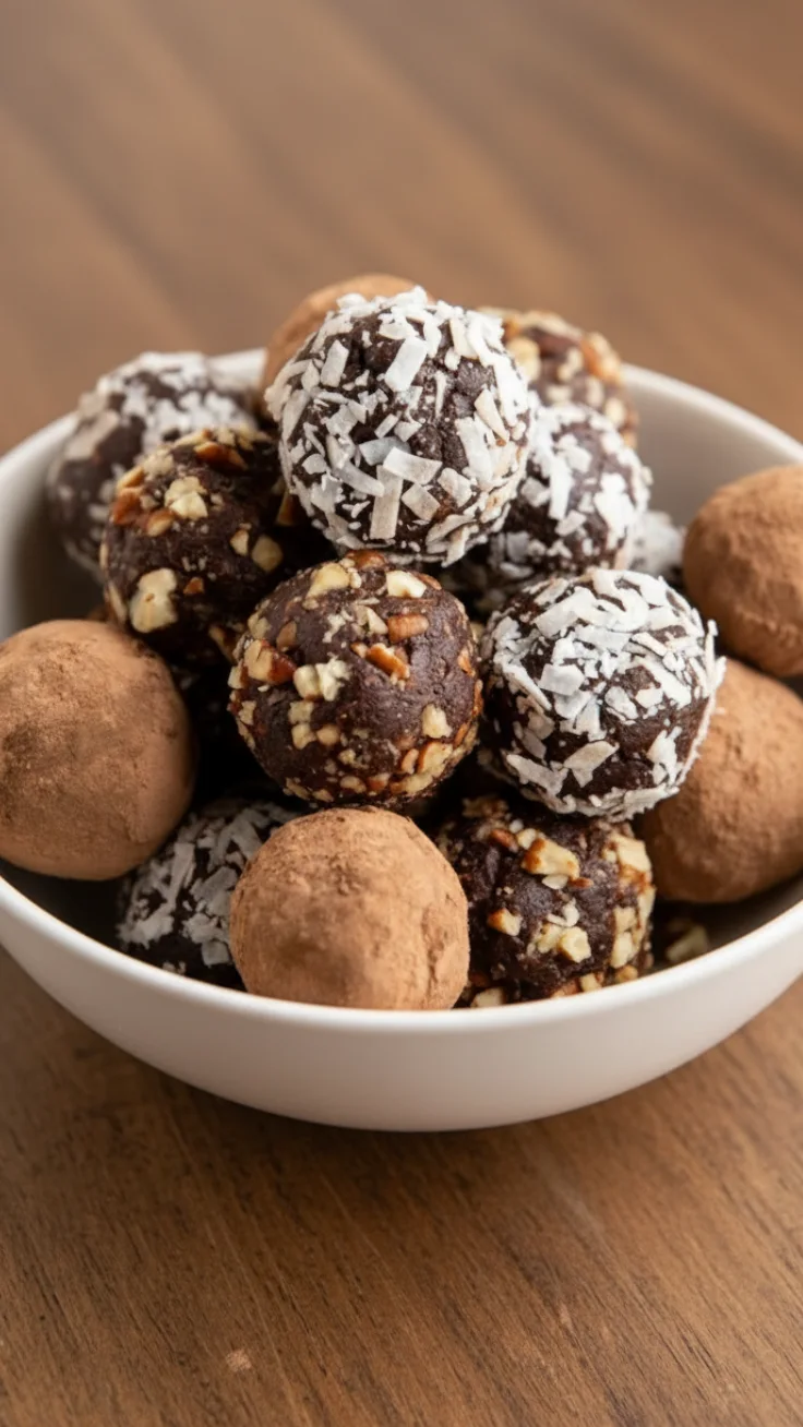 3 ingredient chocolate date truffles stacked on plate
