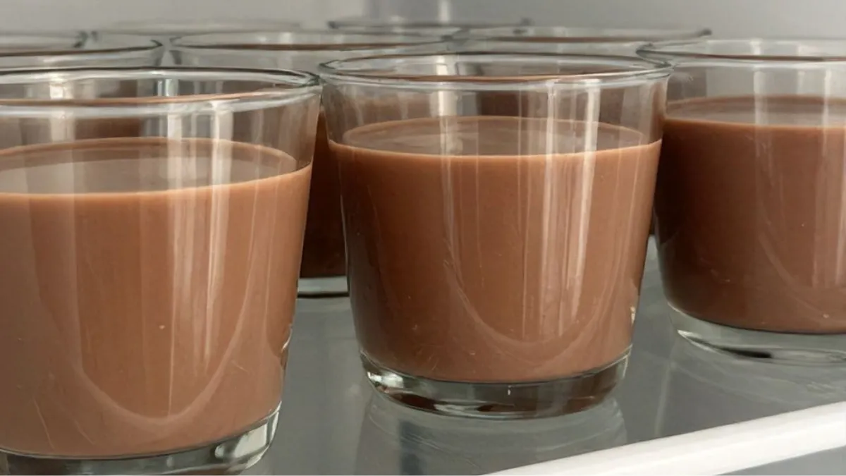 Chocolate tofu dessert cups chilling in the refrigerator