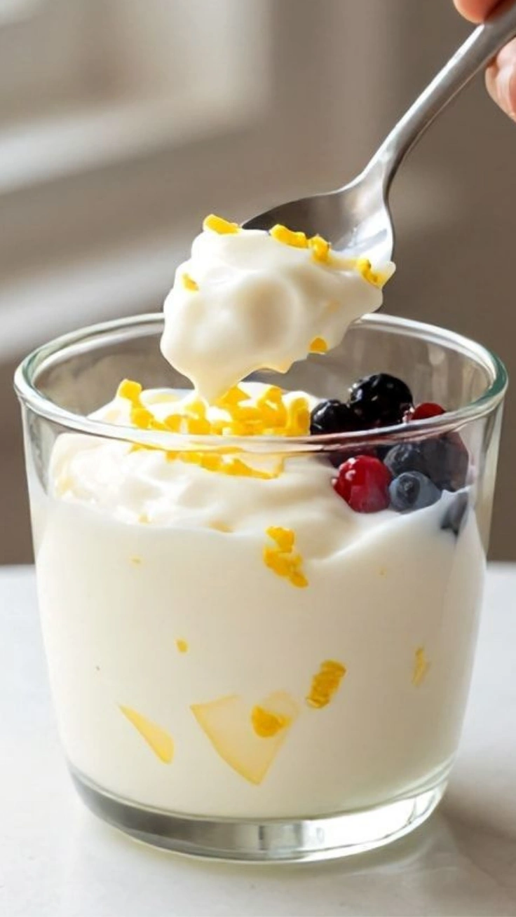 Healthy lemon yogurt dessert cups in glass jars