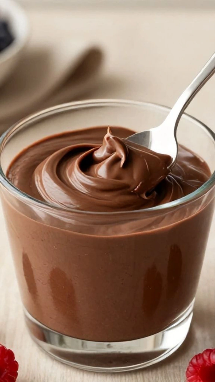 High protein chocolate quark dessert in glass