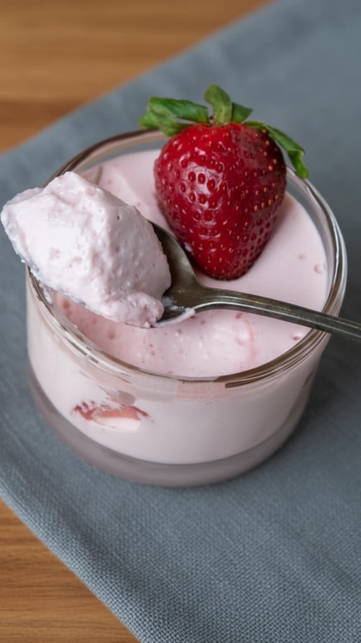 High protein strawberry cottage cheese mousse in glass