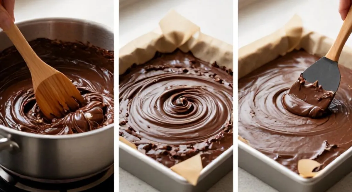 Pressing chocolate oat mixture into pan