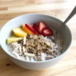 Creamy quinoa coconut breakfast close-up