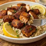 seasoned salmon cubes before air frying