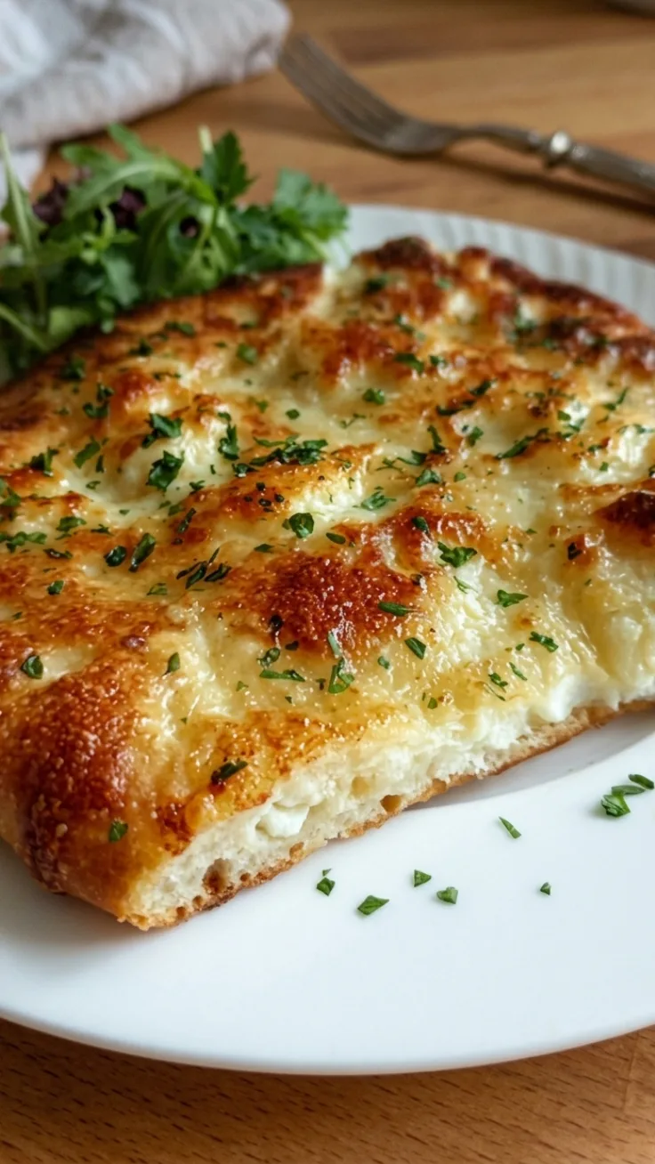 golden cottage cheese flatbread stacked on plate