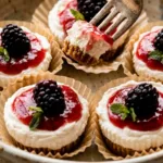 mini cheesecake bites with strawberry topping