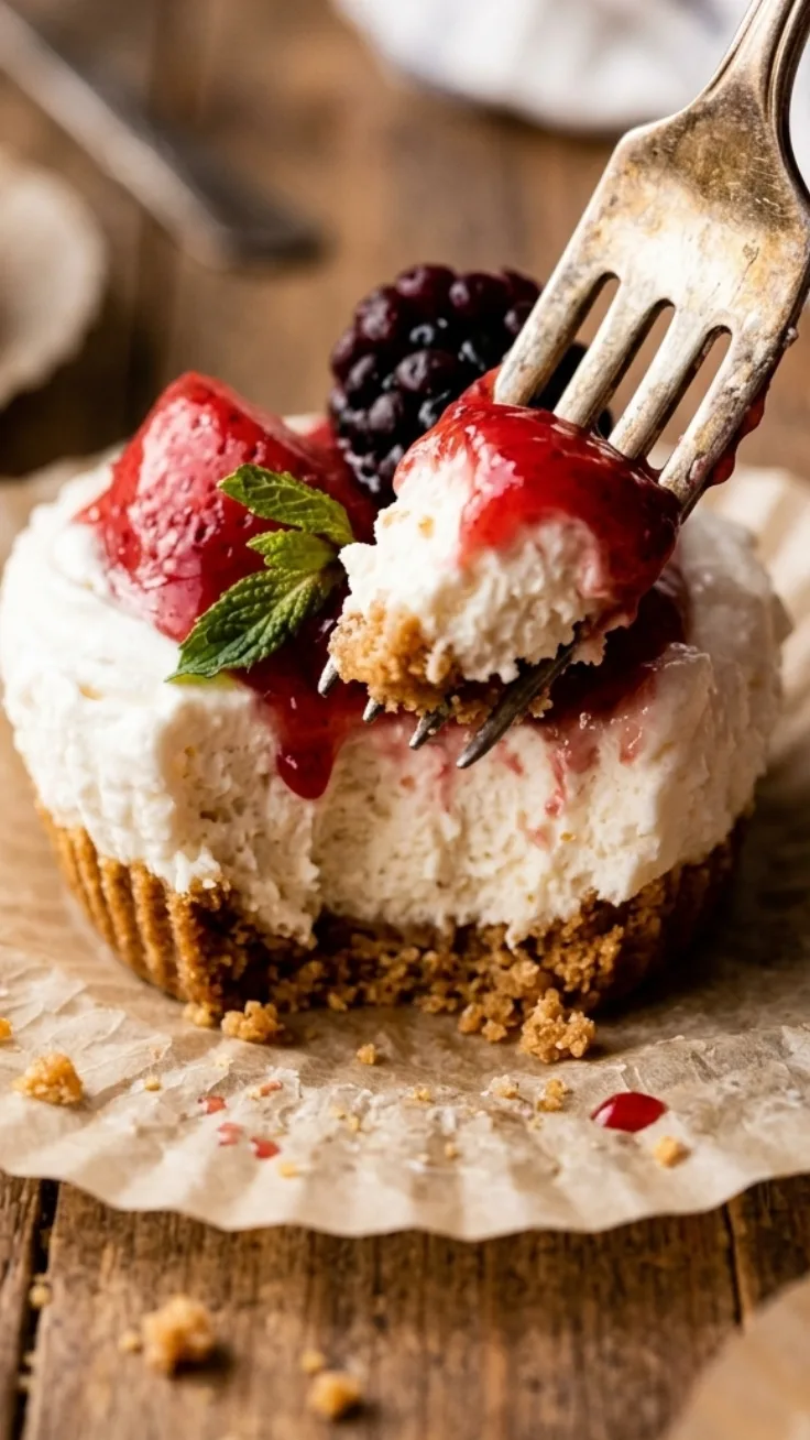 no bake cheesecake bites with berries close up