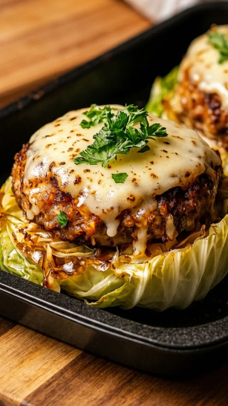 crispy golden oven baked cabbage burgers on tray