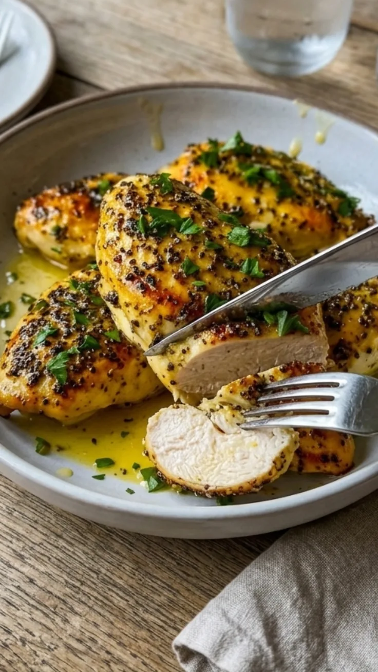 golden greek yogurt chicken plated with herbs